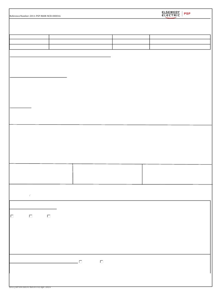 Quality Non-Conformance Report 2011-PSP-MAM | PDF