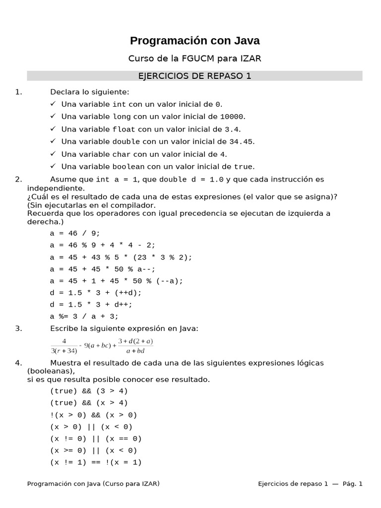 Ejercicios de Programación en Java | PDF | Java (lenguaje de ...