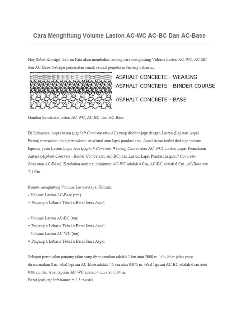 Menghitung Volume Laston AC-WC, BC, Base | PDF