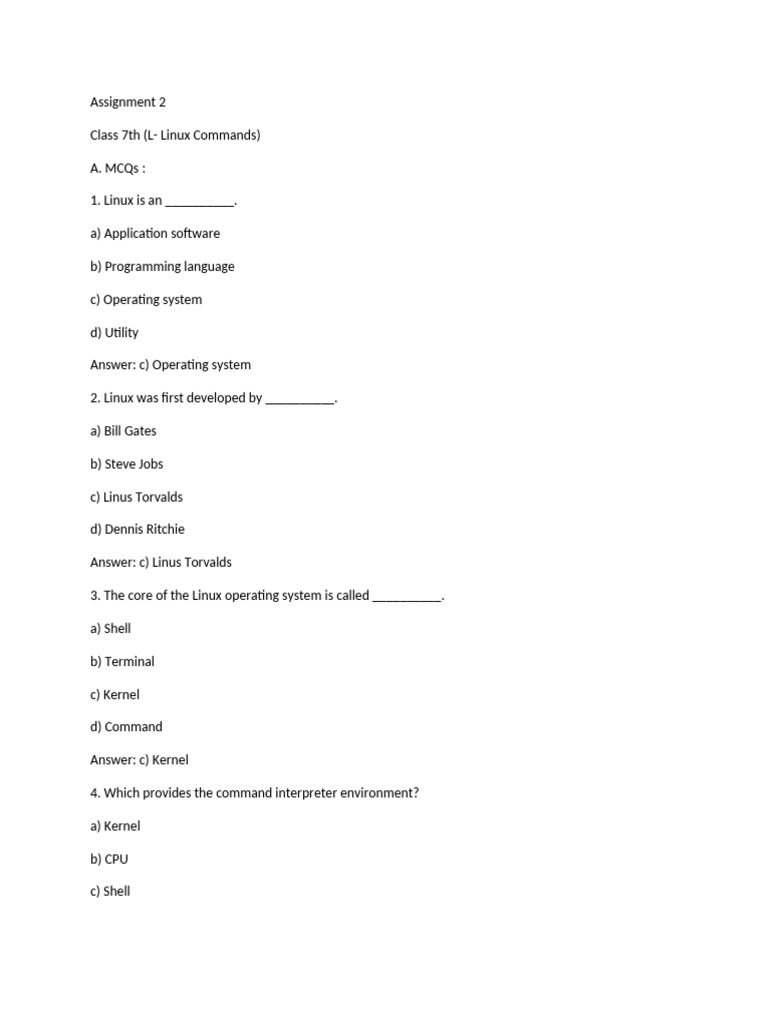 Linux Commands MCQs for 7th Grade | PDF | Linux | Operating System