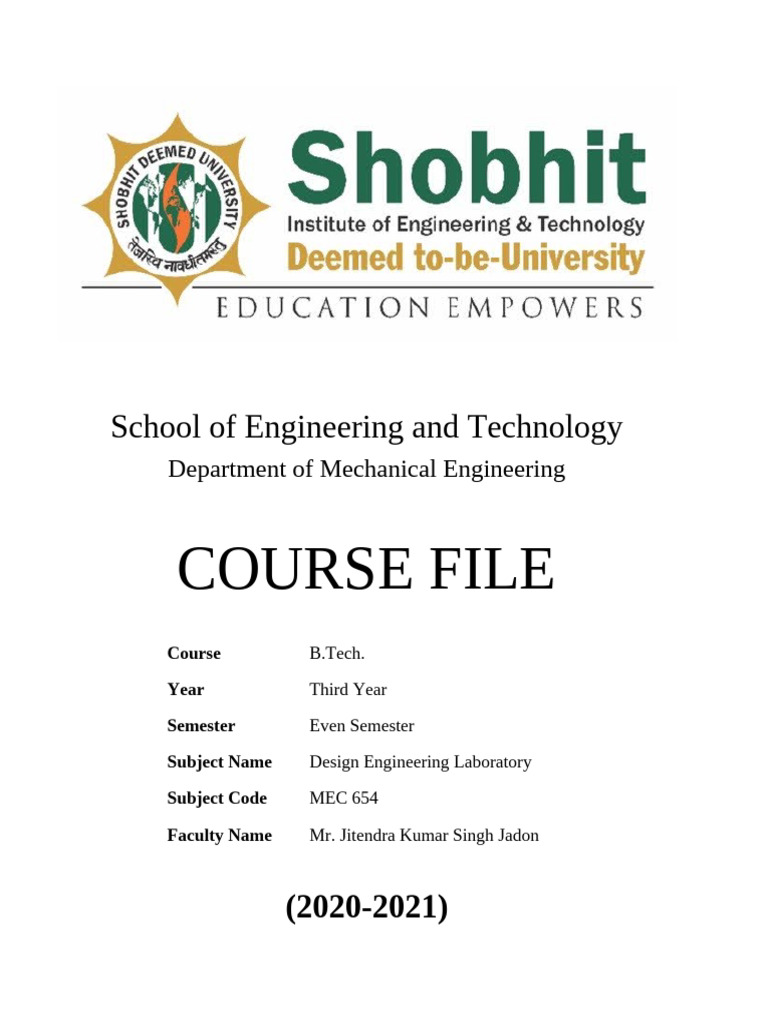 B.Tech Design Engineering Lab Course File | PDF | Engineering | Knowledge