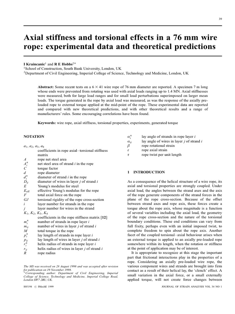 Axial Stiffness in 76 mm Wire Rope | PDF | Rope | Rotation