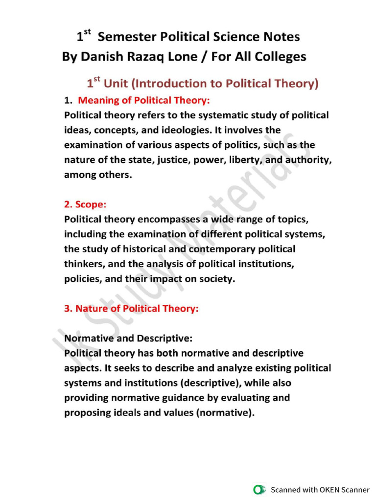 1st Sem Political Science Notes | PDF