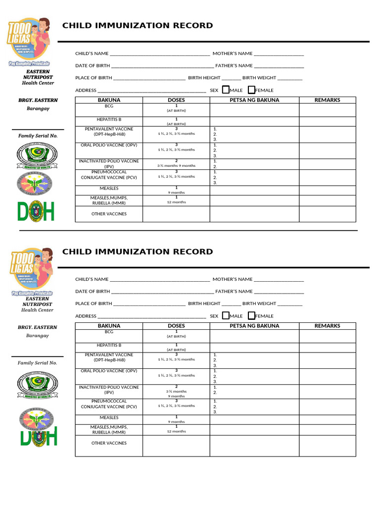 Child Immunization Record Template | PDF | Vaccines | Medicine