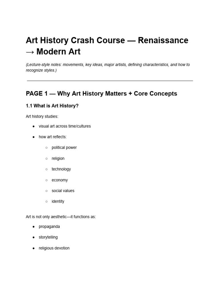 Art History Crash Course - Renaissance Modern Art | PDF | Art History ...