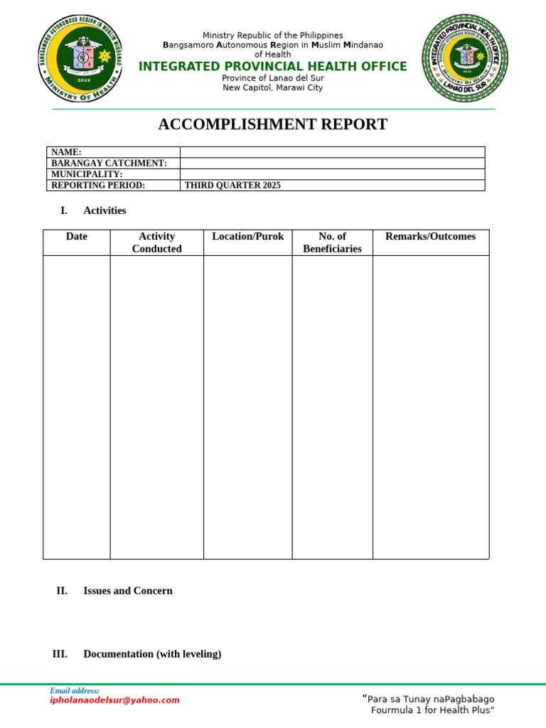 BHW Accomplishment Report Template 2 | PDF