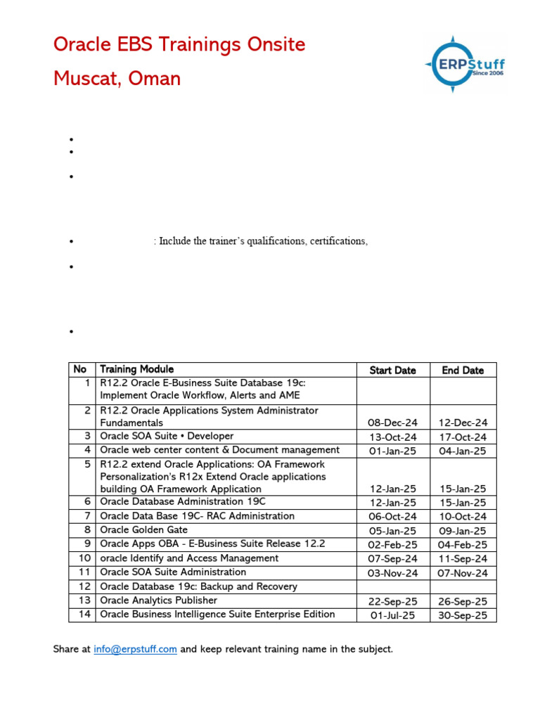 Oracle EBS Training in Muscat, Oman | PDF | Oracle Corporation | Databases
