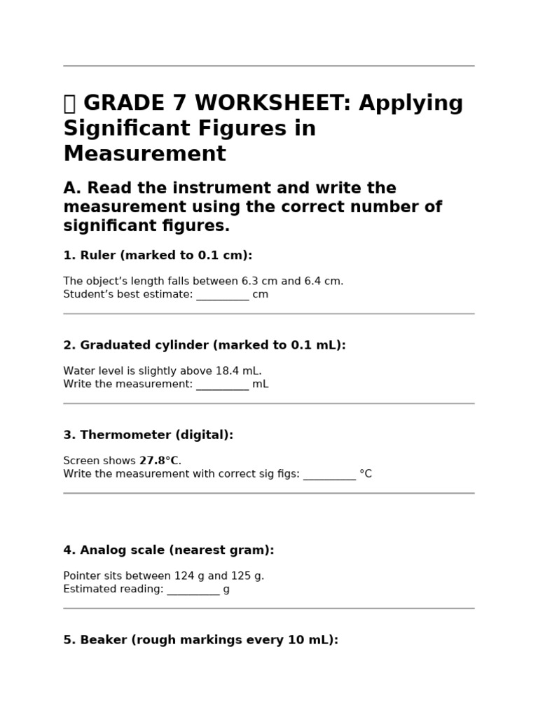 Grade 7 Significant Figures Worksheet | PDF