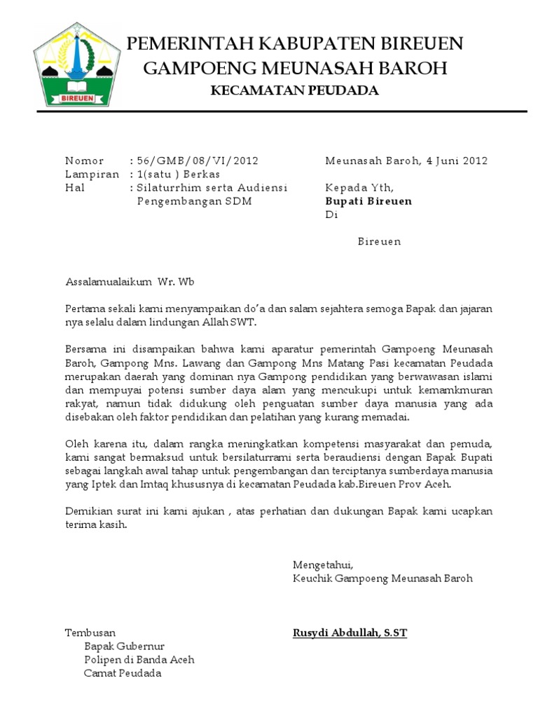 Surat Permohoan Audiensi Bupati Pdf