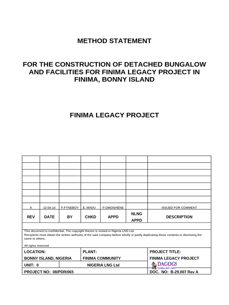 Construction Method Statement for Bungalow | PDF | Concrete | Pipe ...
