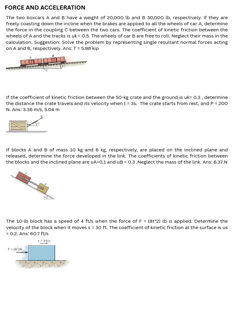 Force and Acceleration Calculations | PDF | Force | Friction
