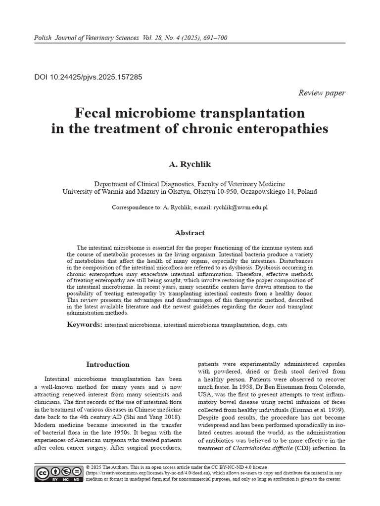 Fecal Microbiome Transplant for Enteropathies | PDF | Microbiota ...