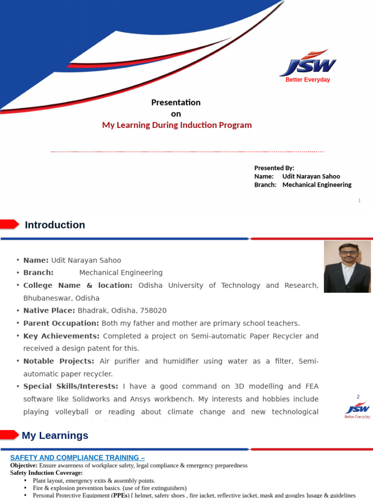 JSW 1 Month Learnings Udit-1 | PDF | Occupational Safety And Health ...