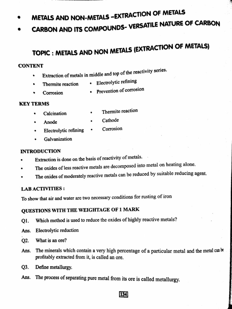 Metals and Non-Metals - Extraction of Metals | PDF
