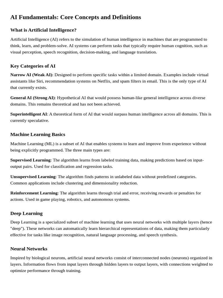 AI Fundamentals: Key Concepts Explained | PDF | Artificial Intelligence ...