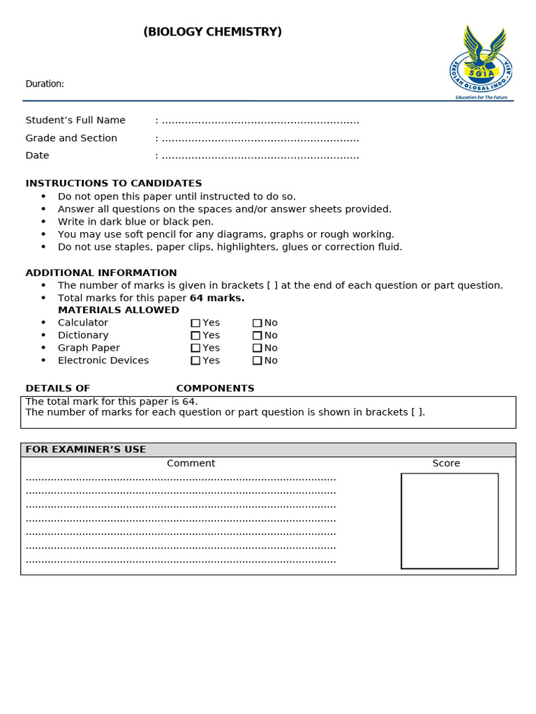 Science Bio Chem Grade 7 - QP and MS - 2025 (Topic Chapter 7 and 8) | PDF