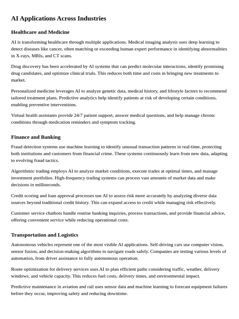 AI Applications in Various Industries | PDF | Artificial Intelligence ...