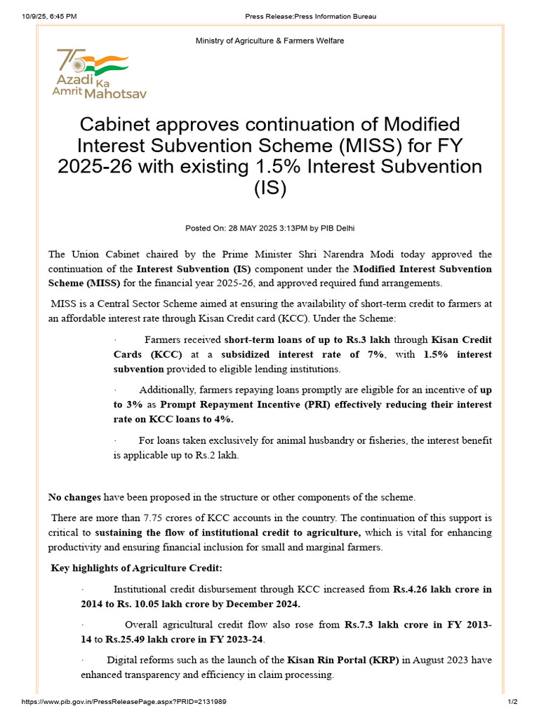 Cabinet Extends Interest Subvention Scheme | PDF | Subsidy | Interest