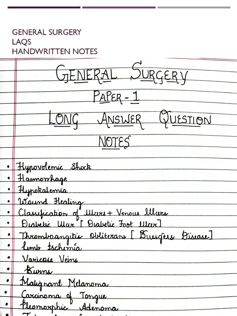 General Surgery Long Answer Questions Handwritten Notes | PDF