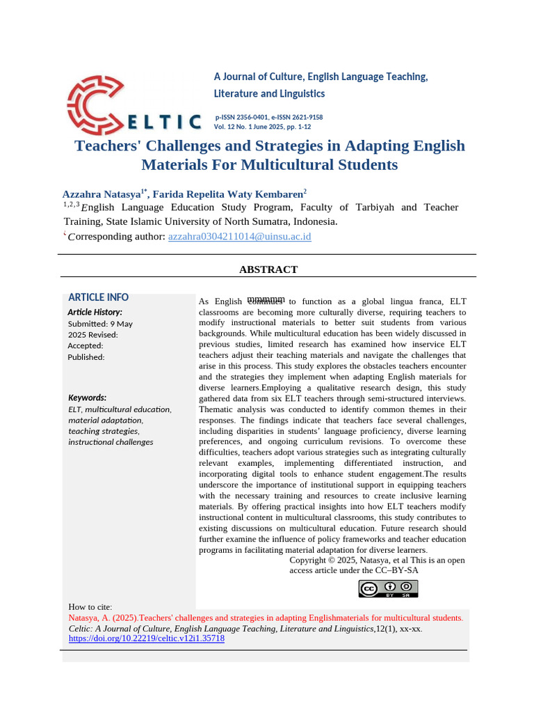 Teachers' Challenges and Strategies in Adapting English Materials For ...