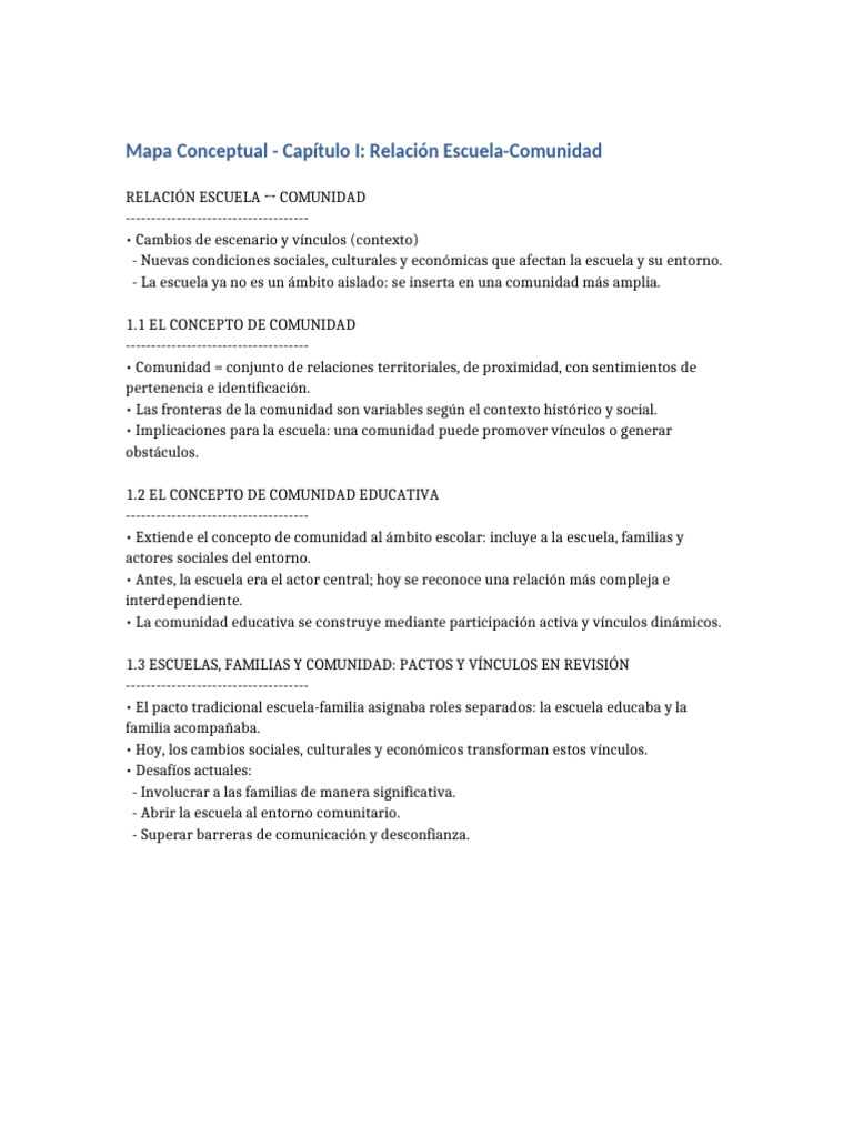 Mapa Conceptual Escuela y Comunidad | PDF