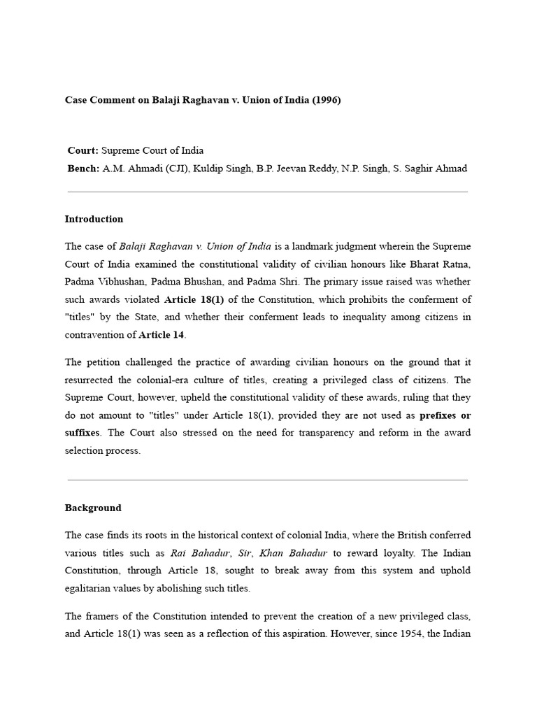 Supreme Court on Civilian Honours Validity | PDF | Justice | Crime ...