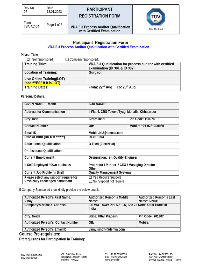 ID 381+382TSA-AC-34-Rev 08-Participant Registration Form - VDA 6.3 ...