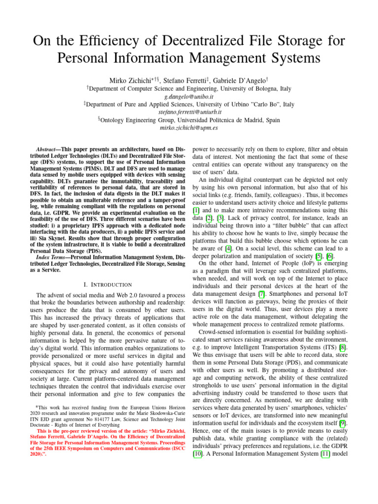 On The Efficiency of Decentralized File Storage For | PDF | Internet Of ...