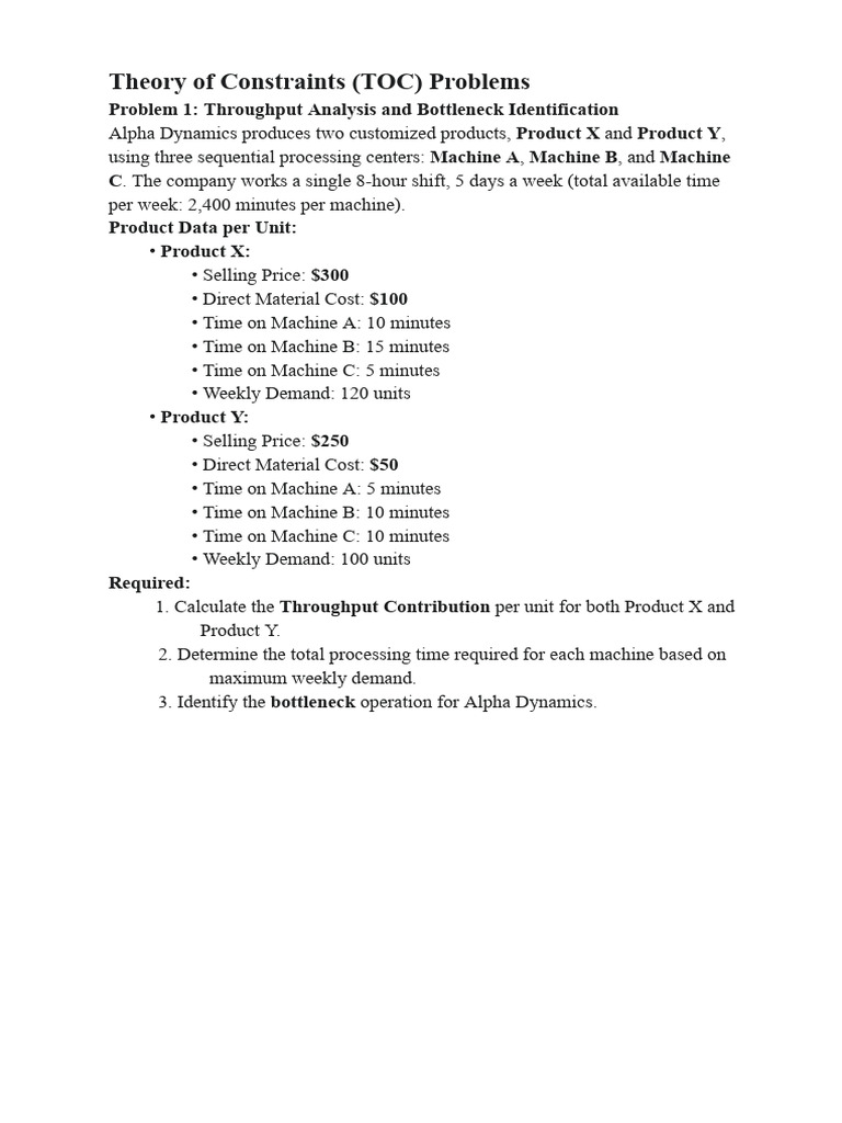 TOC Problem Set: Throughput & Constraints | PDF | Revenue | Business ...