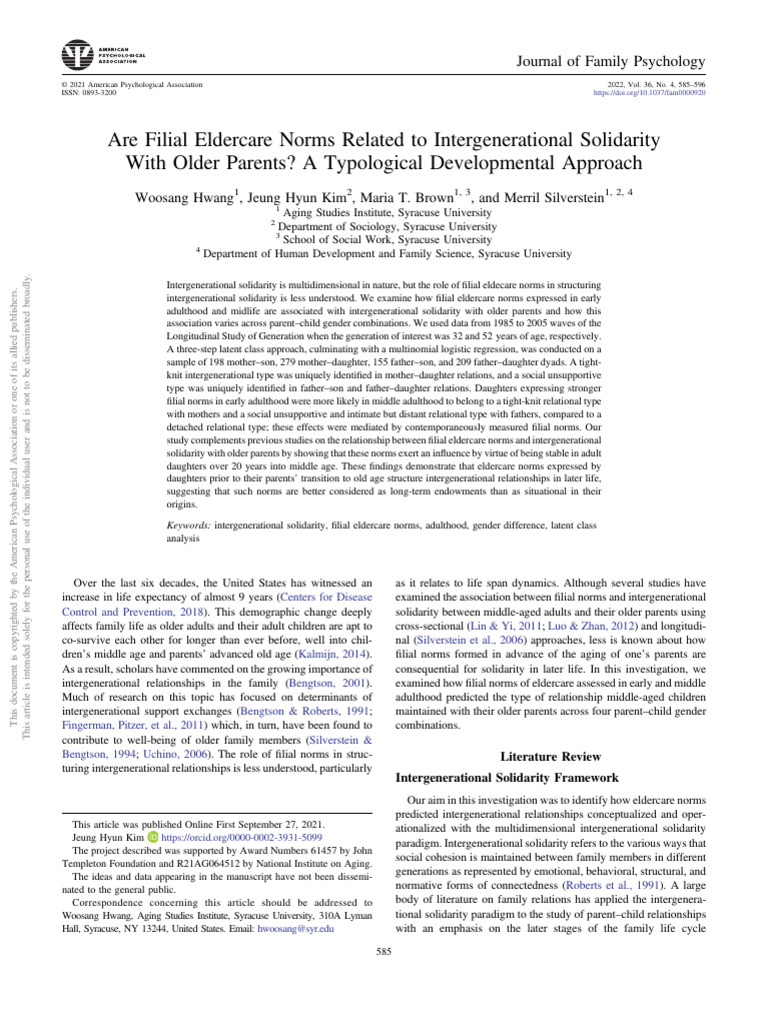 Filial Norms and Intergenerational Solidarity | PDF | Gender Studies ...