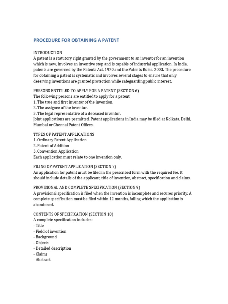 Patent Application Process in India | PDF | Patent Application | Patent