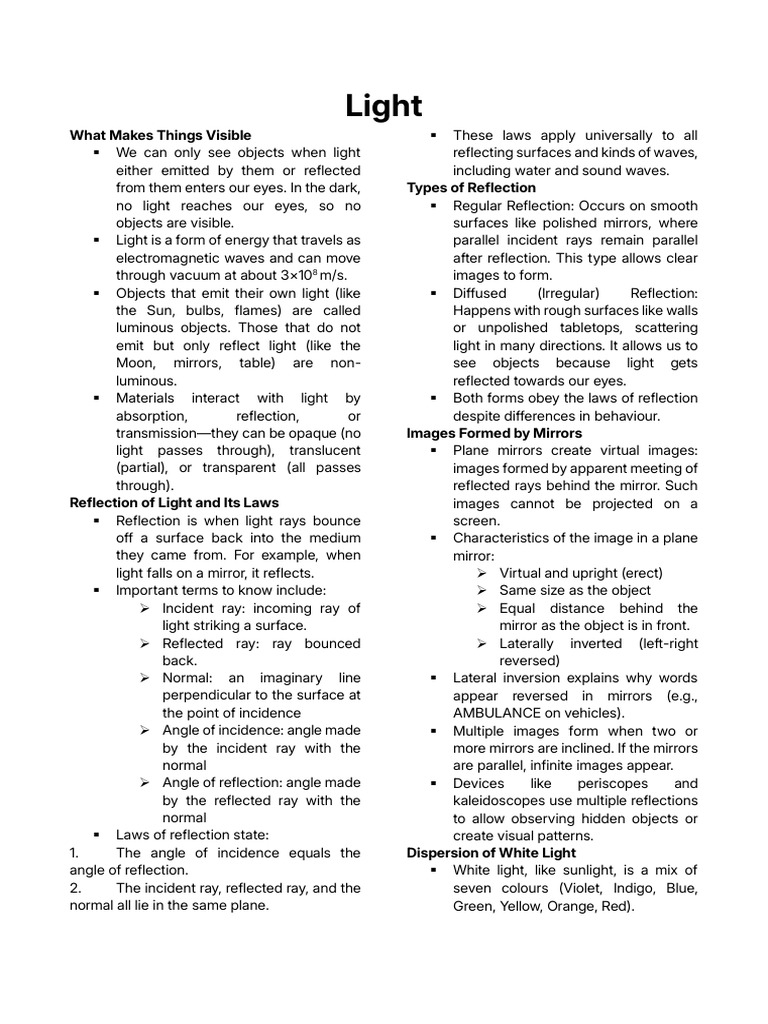 Understanding Light and Vision | PDF | Reflection (Physics) | Light
