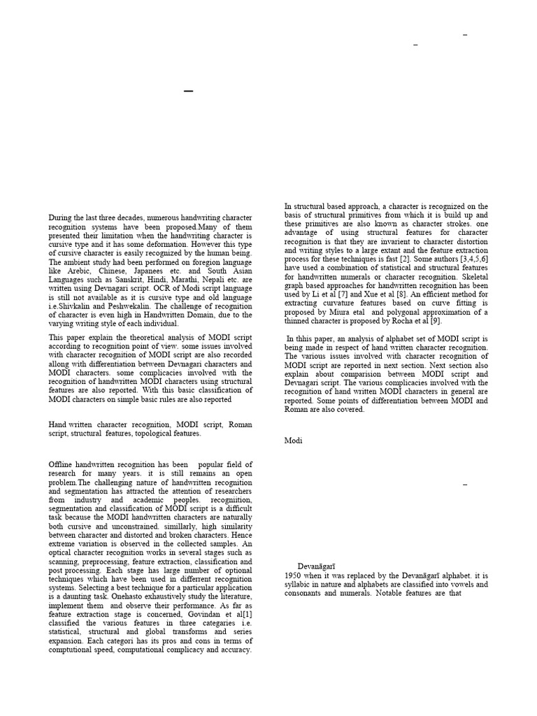 Theoretical Analysis of Handwritten MODI Script | PDF | Optical ...