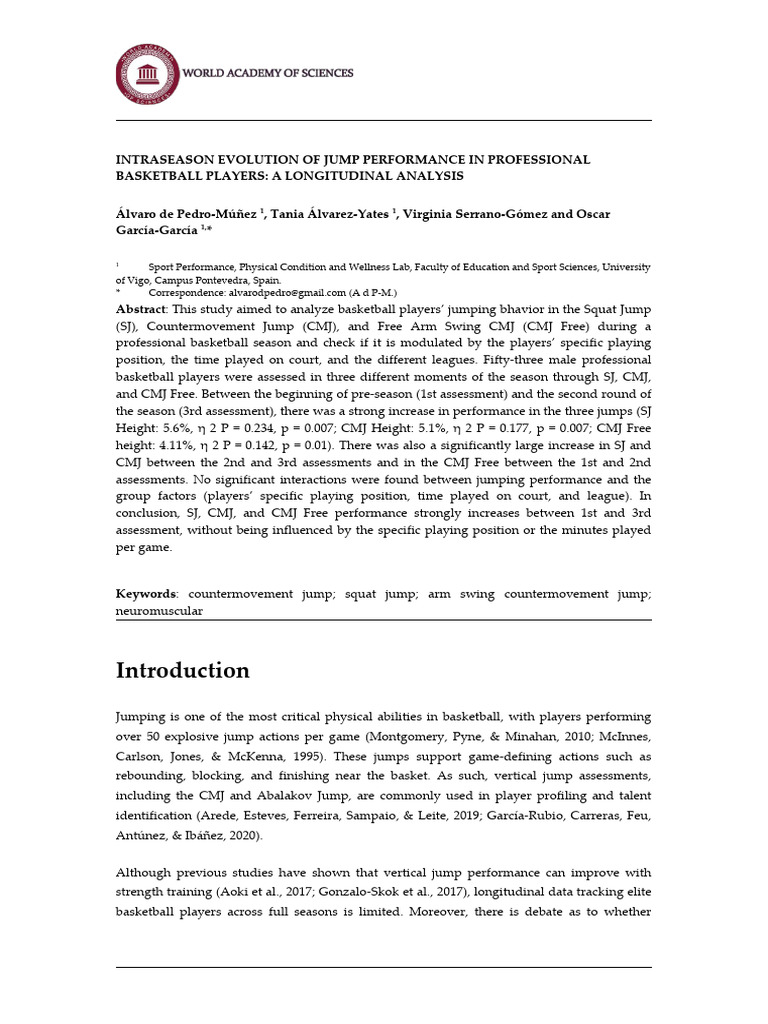 Jump Performance Evolution in Basketball | PDF | Physical Exercise ...