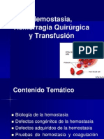 Hemostasia, Hemorragia Quirurgica y Transfusion