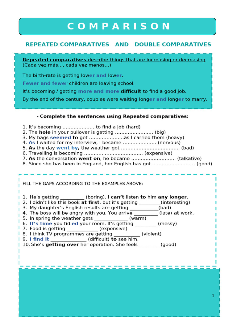 Repeated and Double Comparatives Guide | PDF | Linguistics | Linguistic ...