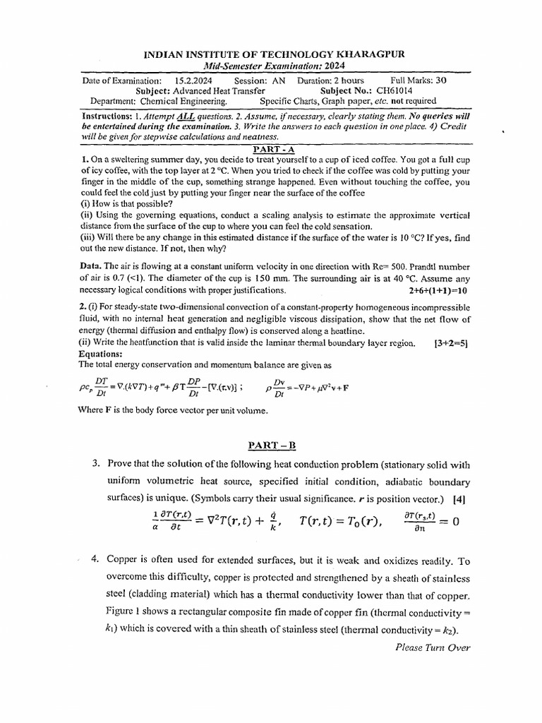 CH61014 Adv Heat Transfer MS 2024 | PDF