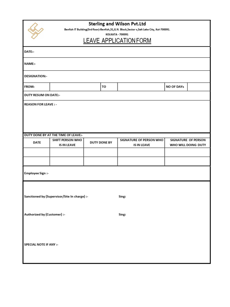 Leave Application Form Template | PDF