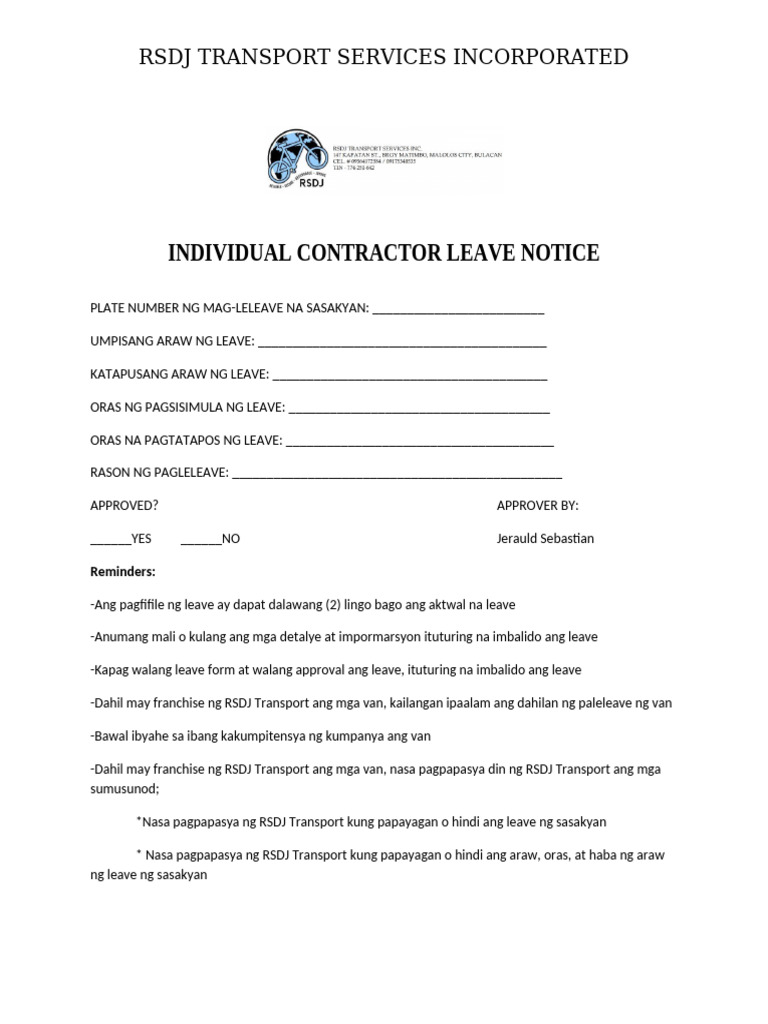 Subcon Leave Form | PDF