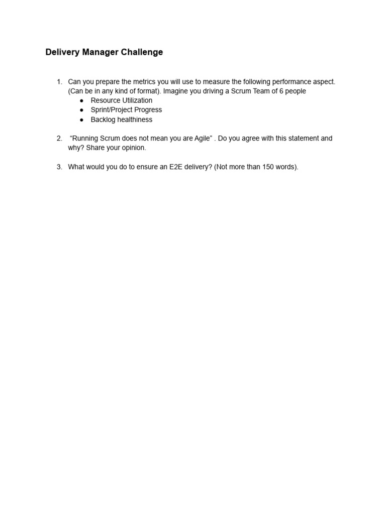 Challenge For Delivery Manager | PDF