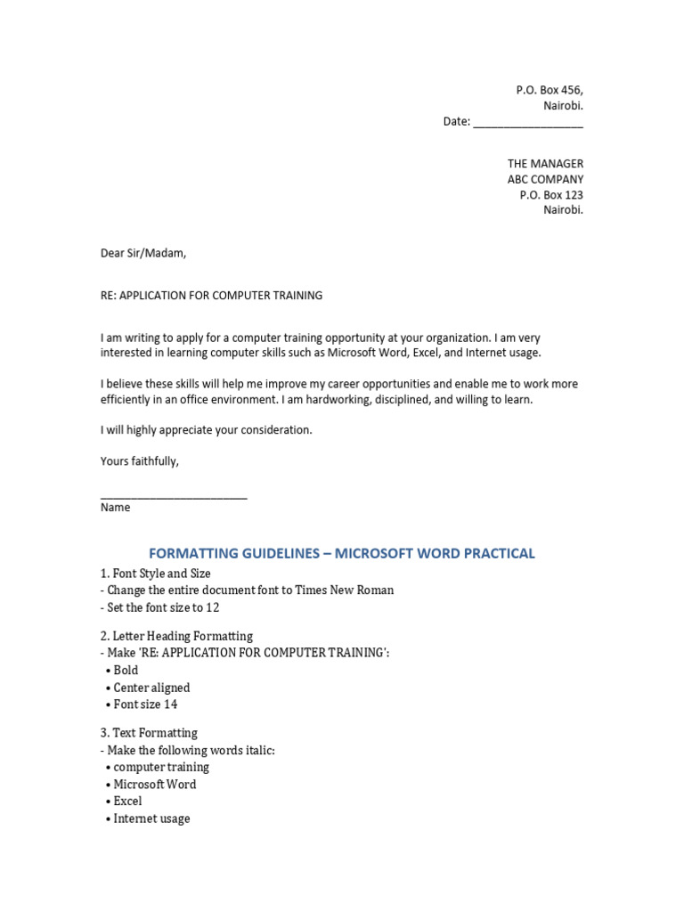 Computer Training Application Letter Guide | PDF