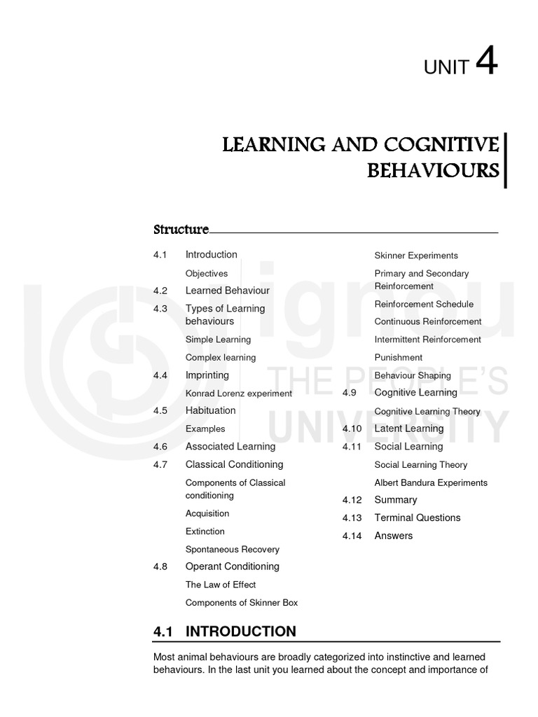 Learning and Cognitive Behaviours Overview | PDF | Reinforcement ...