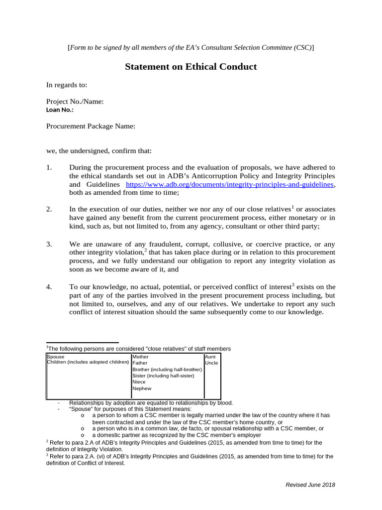 Ethical Conduct Statement for CSC Members | PDF | Justice | Crime ...