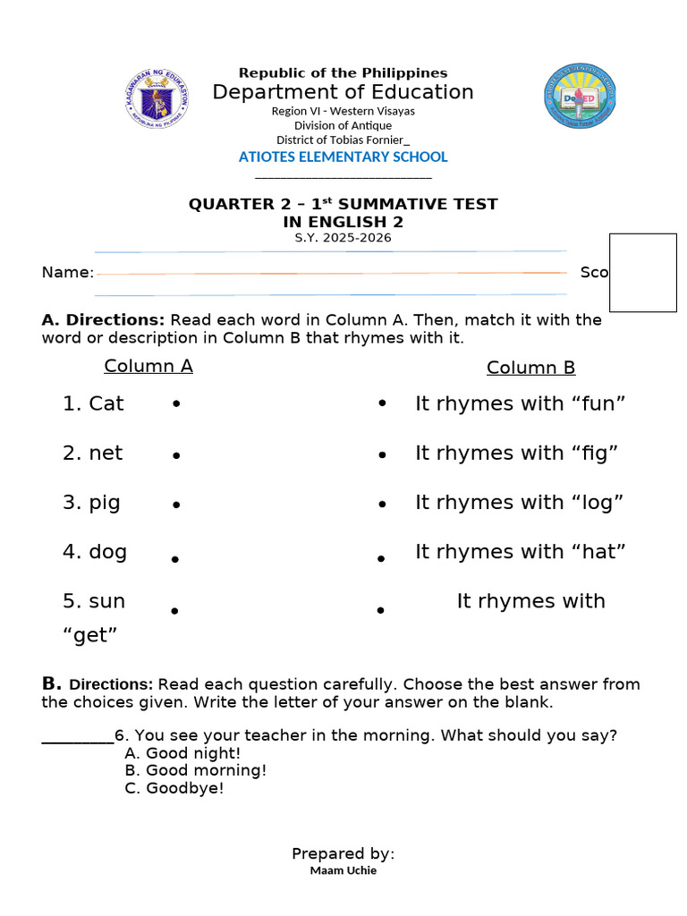 English 2 Quarter 2 Summative Test | PDF