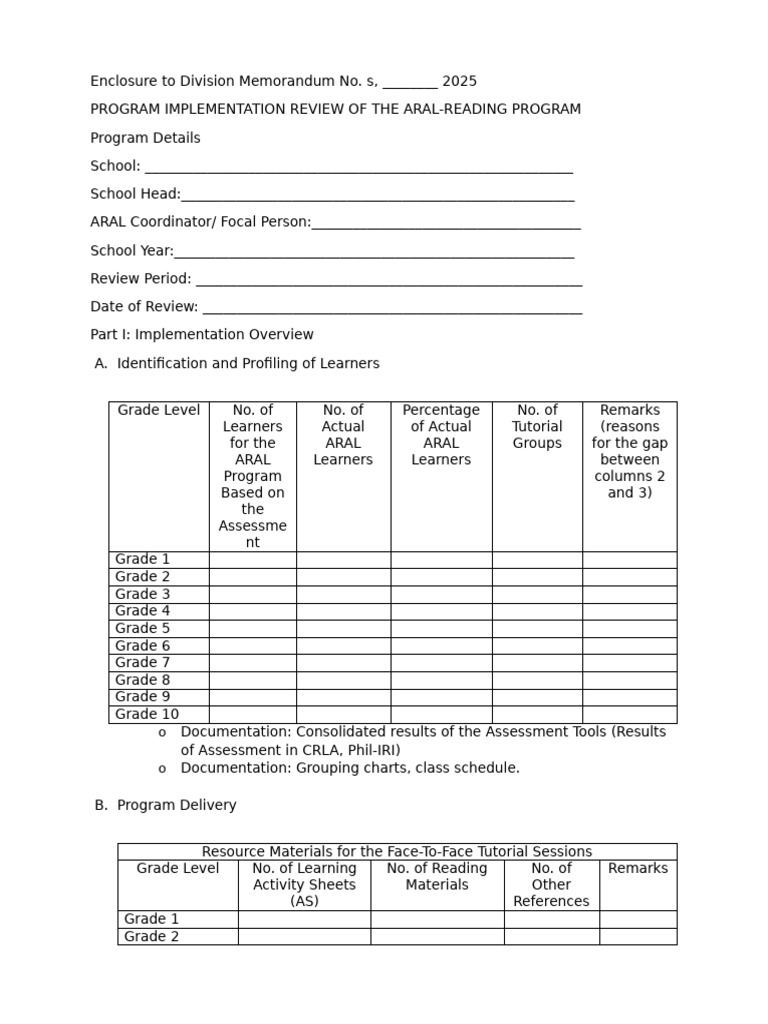 ARAL-Reading Program Review 2025 | PDF | Behavior Modification | Cognition
