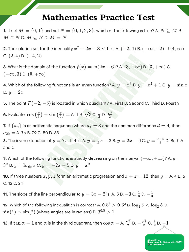 Mathematics Mock Test | PDF