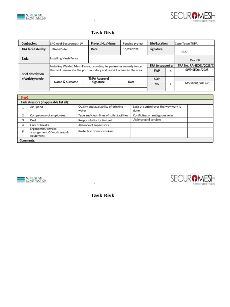 Task Risk Assessment for Fencing Project | PDF | Personal Protective ...
