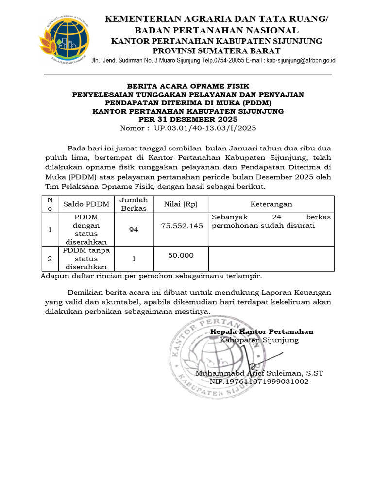 Opname Fisik PDDM Sijunjung 2025 | PDF