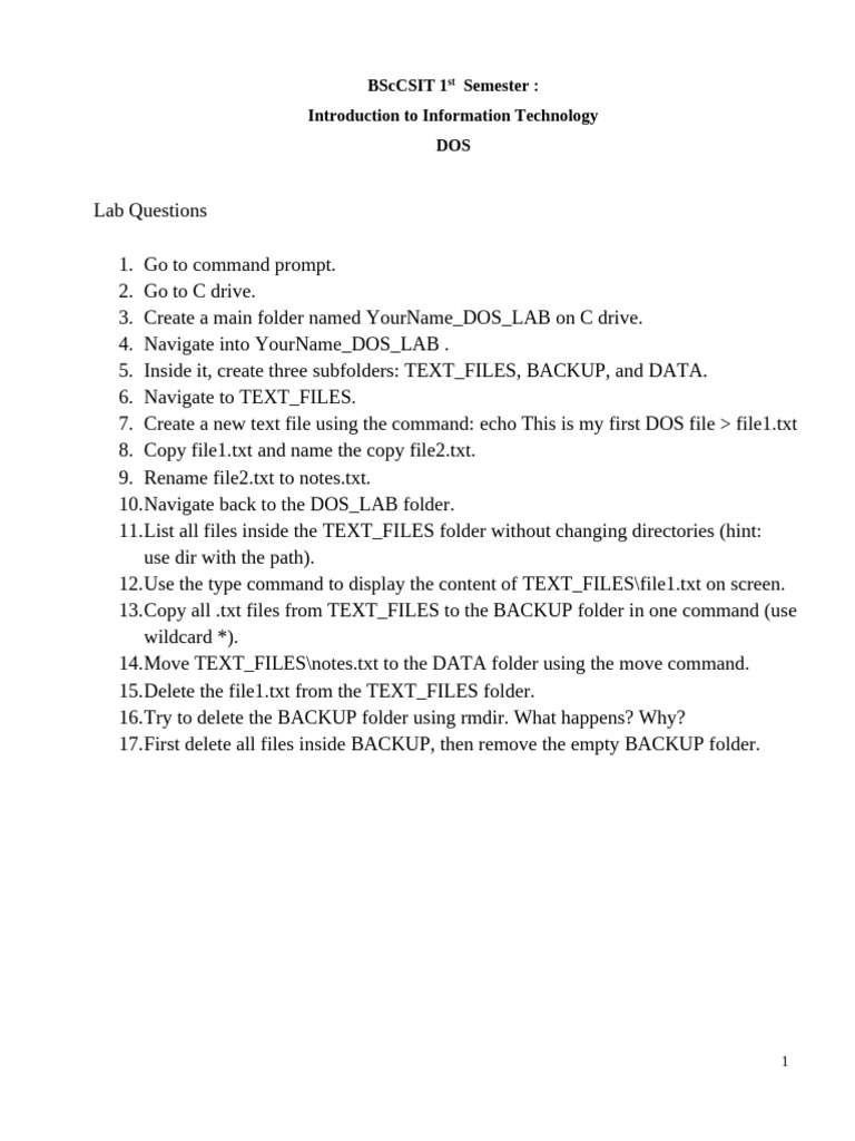 DOS Lab Exercises for BScCSIT Students | PDF