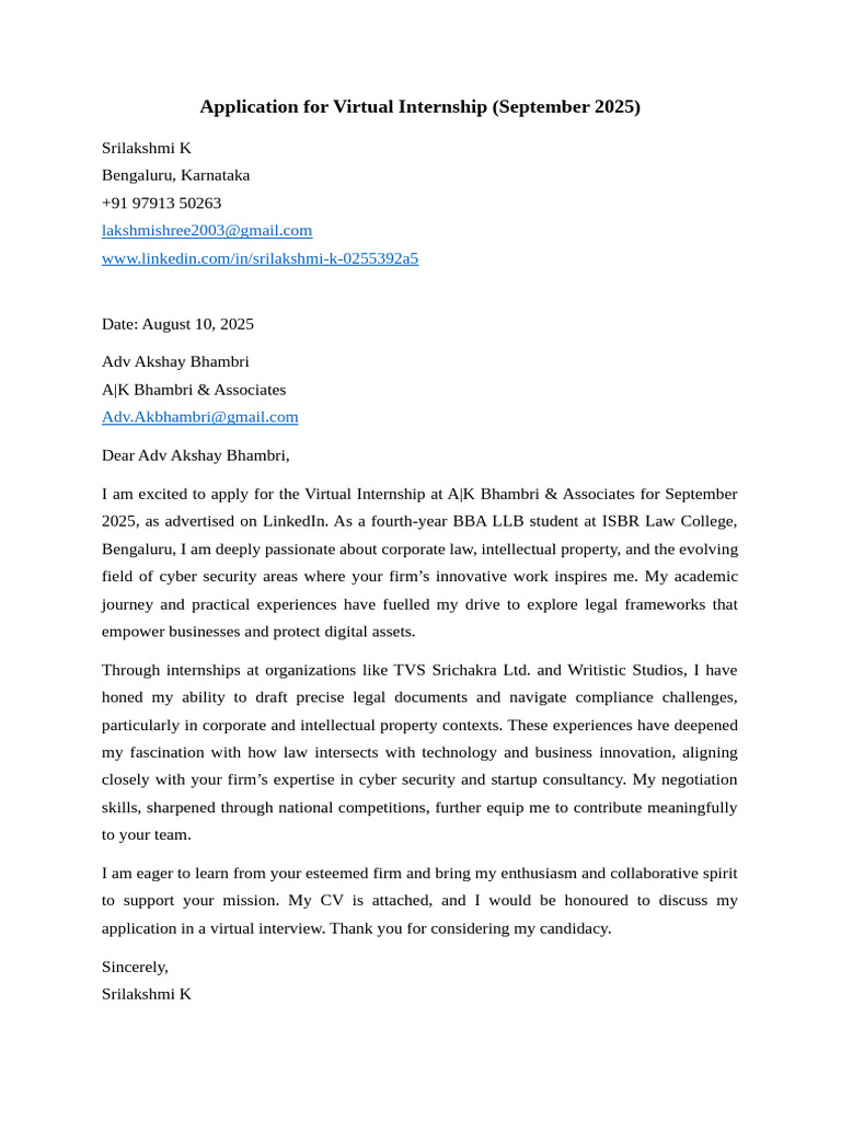 Application For Virtual Internship | PDF